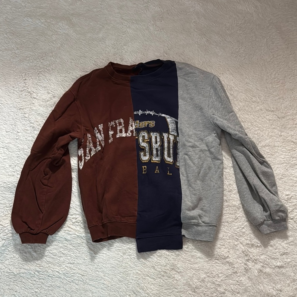 Urban Outfitters Brown and Gray Split Design Hoodie